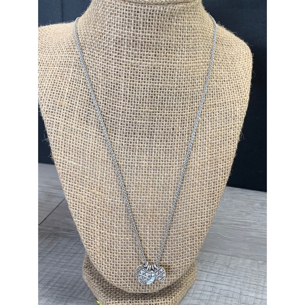 Bohemian Tribal Engraved Teardrop Charm Necklace Silver Tone 24 Inch Wheat Chain